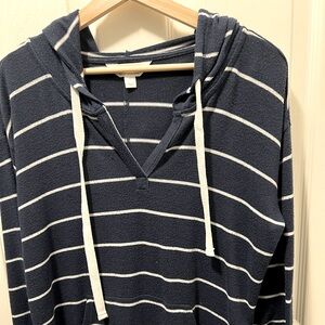 Market and Spruce.  Medium Navy w/ white stripes knit hoodie.